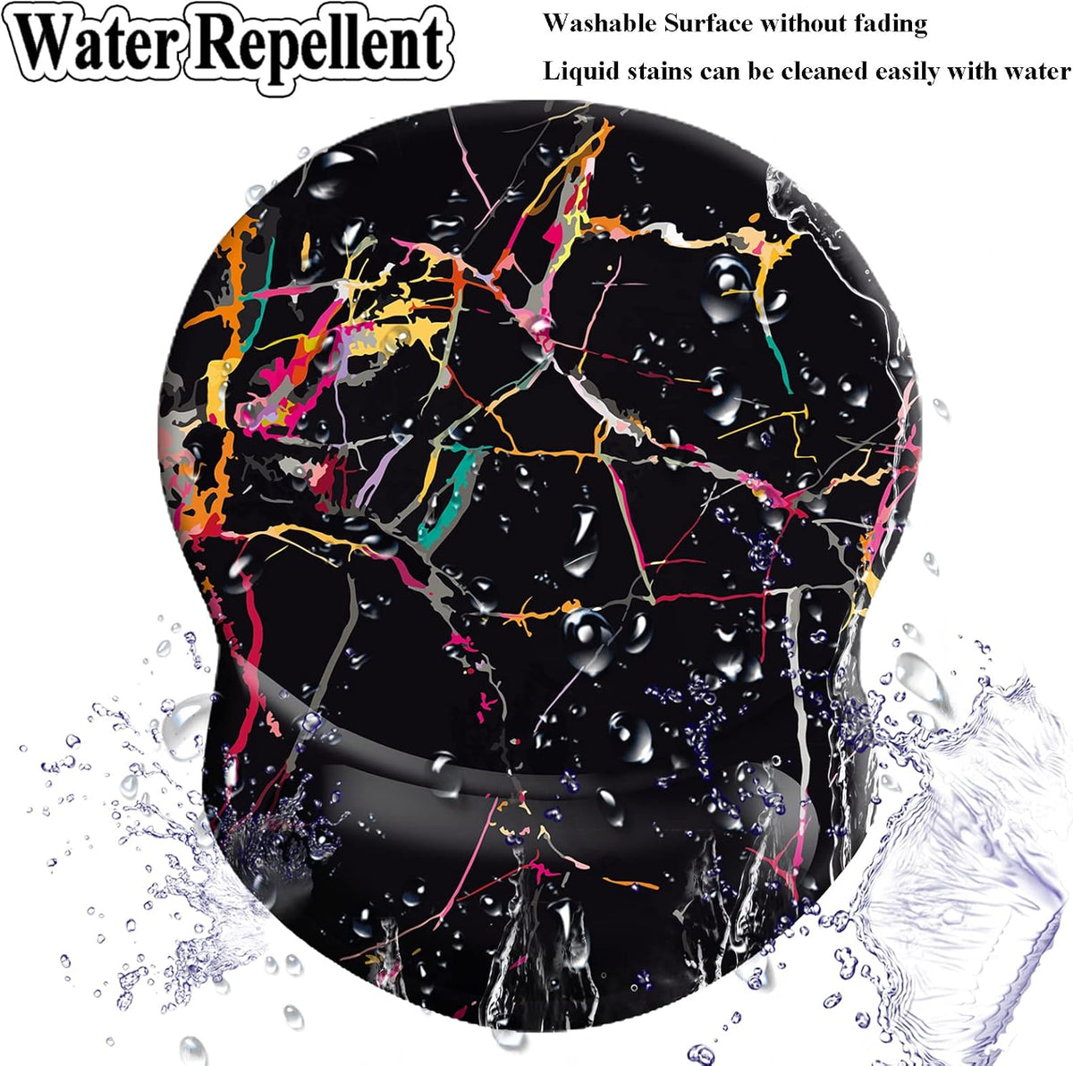Wrist Mouse Pad, Black Marble, Non-Slip Ergonomic with Gel Wrist Rest