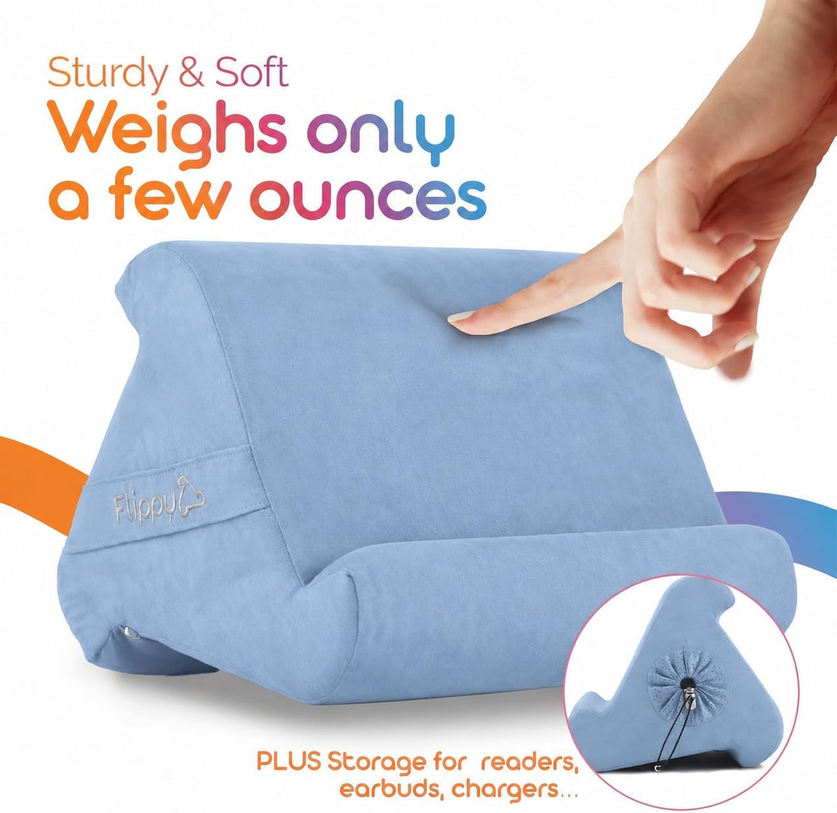 Original Tablet Pillow Stand & Ipad Holder, Gift for Book Lovers & Readers, Multi-Angle Stand with Storage for Lap, Desk & Bed, Compatible with Kindle, Fire, Ipad & Samsung, Bluehue 4.0