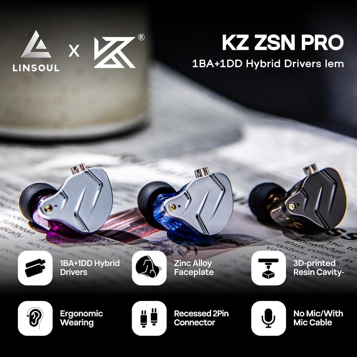 KZ ZSN Pro Dual Driver 1BA+1DD Hybrid Metal Hifi In-Ear Monitor