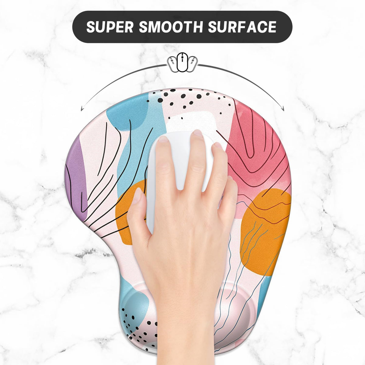 Ergonomic Mouse Pad Coaster Set with Gel Wrist Support Wrist Rest Smooth Surface Non-Slip PU Base Comfortable Office Supplies Pain Relief, 9.5 X 8.3 Inches, Art Style Pattern