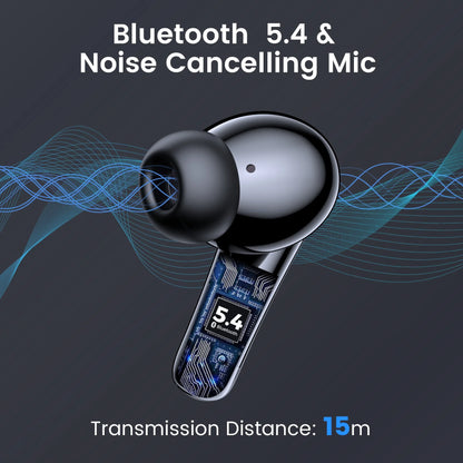 P91 Wireless Earbuds, Bluetooth Headphones V5.4 Stereo Ear Buds with Noise Cancelling Mics, 60H Playback Mini Case with Dual LED Display, IP7 Waterproof In-Ear Earphones for Android Ios