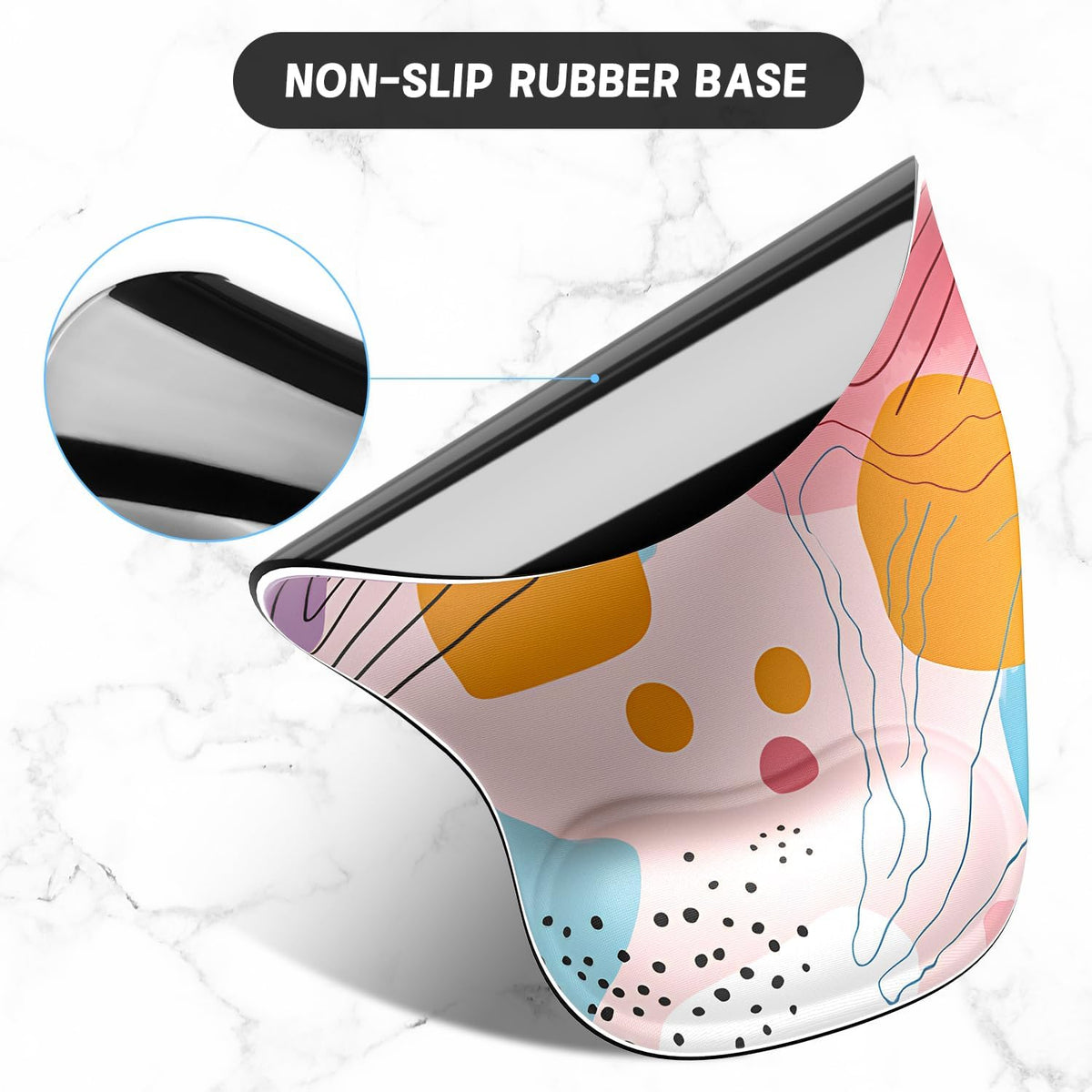Ergonomic Mouse Pad Coaster Set with Gel Wrist Support Wrist Rest Smooth Surface Non-Slip PU Base Comfortable Office Supplies Pain Relief, 9.5 X 8.3 Inches, Art Style Pattern