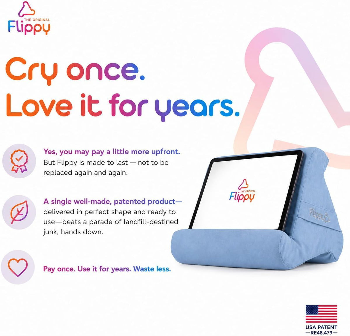 Original Tablet Pillow Stand & Ipad Holder, Gift for Book Lovers & Readers, Multi-Angle Stand with Storage for Lap, Desk & Bed, Compatible with Kindle, Fire, Ipad & Samsung, Bluehue 4.0