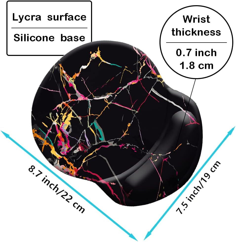 Wrist Mouse Pad, Black Marble, Non-Slip Ergonomic with Gel Wrist Rest