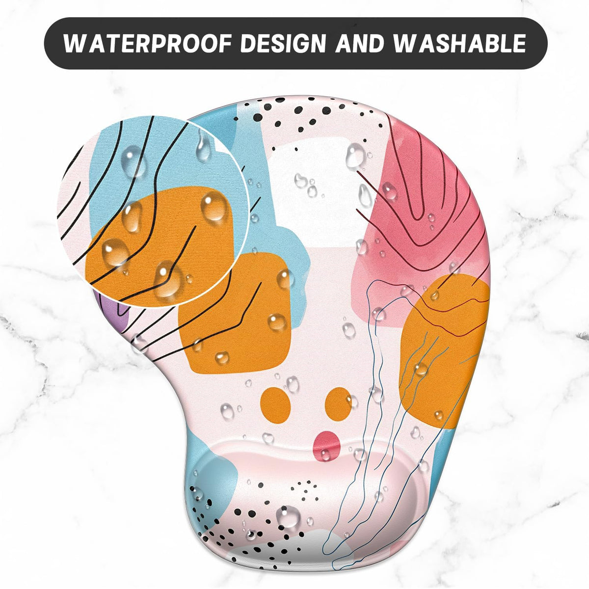 Ergonomic Mouse Pad Coaster Set with Gel Wrist Support Wrist Rest Smooth Surface Non-Slip PU Base Comfortable Office Supplies Pain Relief, 9.5 X 8.3 Inches, Art Style Pattern