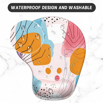 Ergonomic Mouse Pad Coaster Set with Gel Wrist Support Wrist Rest Smooth Surface Non-Slip PU Base Comfortable Office Supplies Pain Relief, 9.5 X 8.3 Inches, Art Style Pattern